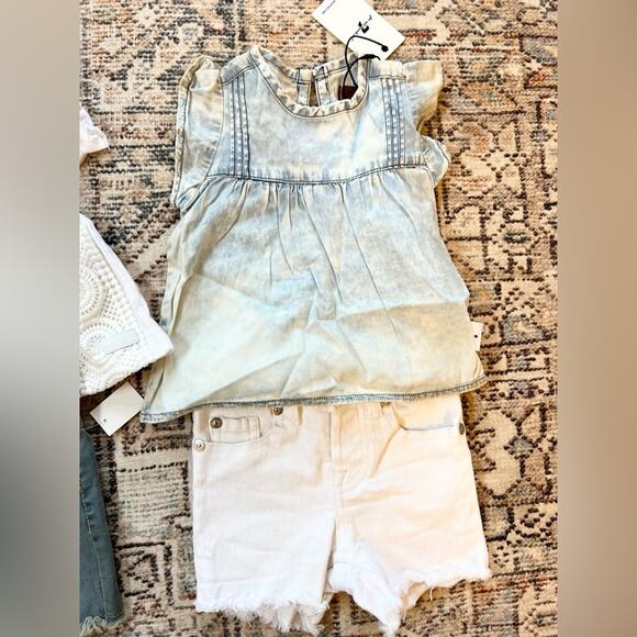 7 For All Mankind NWT girls summer two outfit lot boho shorts tops baby 12months - Picture 3 of 4
